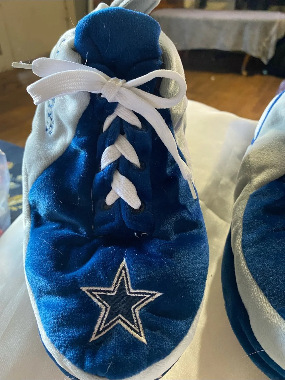 Plush Kids Slipper Sneakers in Navy Blue and Light Gray with Star Accent